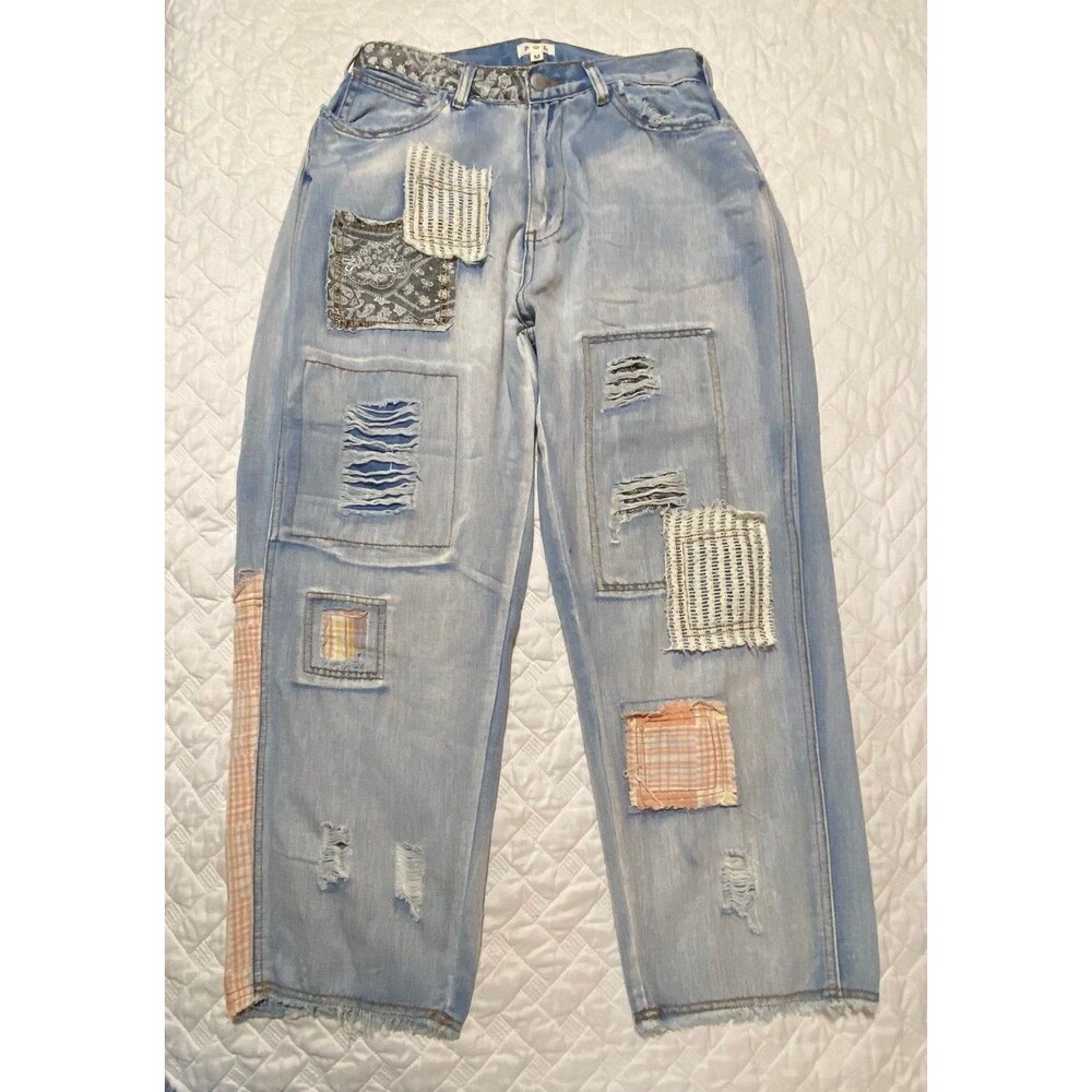POL Jeans POL pants patched floral crochet crocheted jeans distressed bohemian M